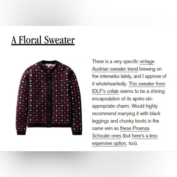 Uniqlo Ines de la Fressange Women's L Jacquard Wool Alpaca Double Knit Cardigan - Picture 2 of 9